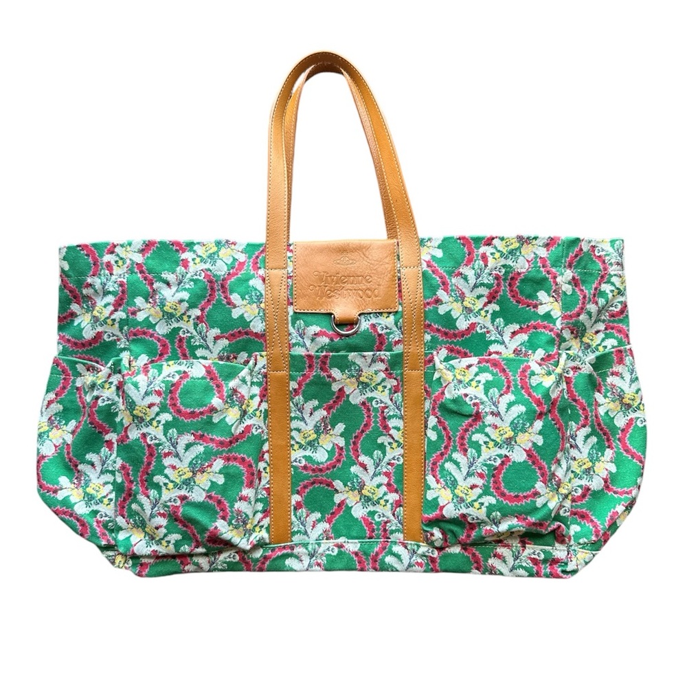 Vivienne Westwood Squiggle Flower Print Canvas Large Tote Bag